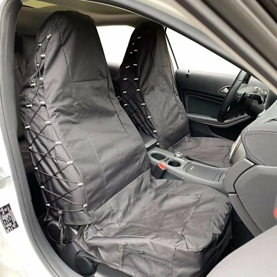 Fundas de asiento de auto de bolsillo negras con respaldo alto de lona impermeables para GMC Savana 1500 Foto 1 de 4