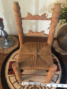 Antique Wood Vintage Small Doll Chair Hand Woven Seat - Picture 1 of 4