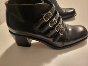 Bernardo VTG Ankle Boot Black Leather Buckle Strap Block Heel Retro Womens 6 M - Picture 1 of 10
