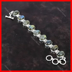 Valentines Sale 925 Silver Oval Labradorite Gemstone New Chain Daughter Bracelet - Picture 1 of 6