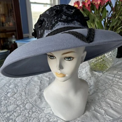 Vintage Blueish Grey 100% Wool Doeskin Felt  Bollman Hat Co 7 1/2" Wide Brim - Image 1 of 4