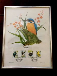 BIRD STAMPS ART KINGFISHER 1st Day LITHO 1980 Frame LTD Ed England BEAUTIFUL - Picture 1 of 11