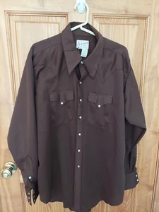 Vtg Rockmount Ranch Wear Pearl Snap Long Sleeve Shirt Mens 18 Brown Western - Picture 1 of 9