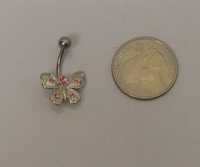 Joyería de moda anillo cuerpo vientre mariposa plata rosa pedrería  Foto 1 de 2