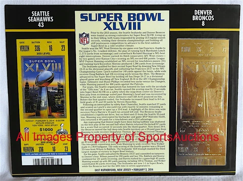 SUPER BOWL 48 SEATTLE SEAHAWKS Broncos 22KT GOLD TICKET Willabee Ward SB XLVIII Cover