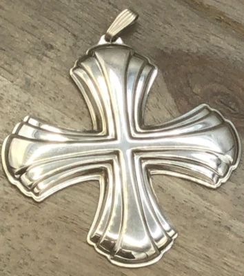 Croce di Natale annuale Reed & Barton argento sterling 1980 ornamento, con scatola - Immagine 1 di 4