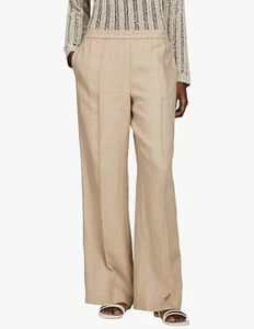SISLEY Women's Flared 100% Linen Trousers Elasticated Waist Dove Beige Size UK 6 - Picture 1 of 5