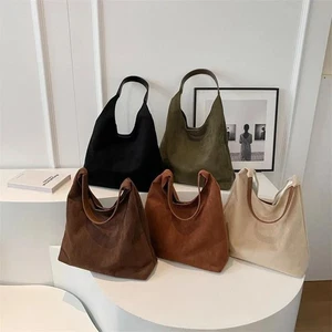 Vintage Suede Shoulder Bag Women Large Capacity Solid Color Retro Handbag - Picture 1 of 33