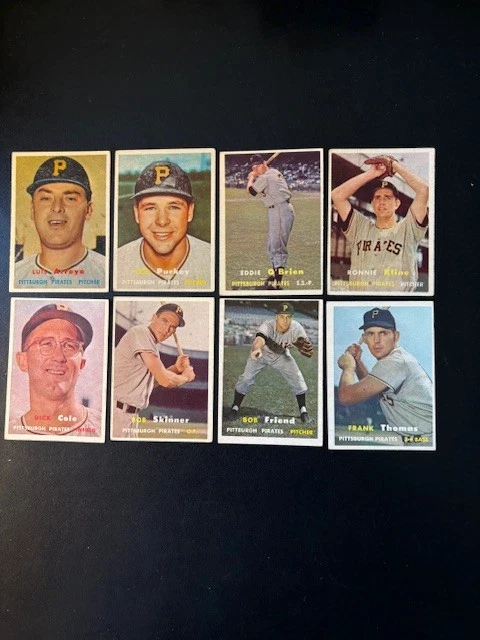 1957 Topps бейсбол лот из 8 Diff Vg-Ex до Ex. Bob Friend.  R Kline ВСЕ ПИРАТЫ. - Изображение 1 из 2