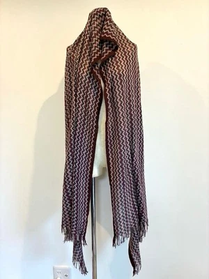 Missoni Mujer Grande Estola Naranja Etiqueta 90x204cm Multicolor Patrón Zigzag Elegante Foto 1 de 4