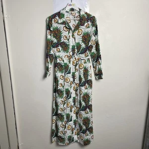 Maje Size 2 Tropical Print Midi Shirt Dress Long Sleeve Linen Viscose - Bild 1 von 16