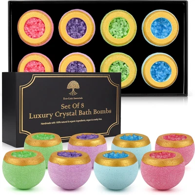 Set of 8 Luxury Bath Bombs 100% Natural Home Spa Pamper Birthday Gift Christmas