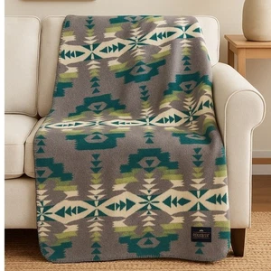 Pendleton Home Collection Blanket Southwestern Teal Gray Aztec Geometric Throw - Picture 1 of 10
