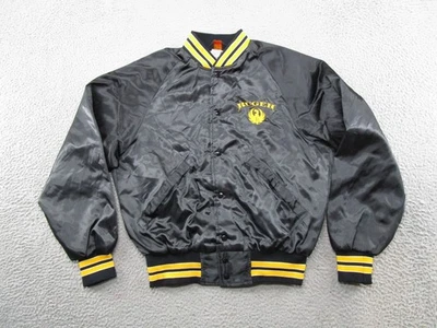 JAQUETA BOMBARDEIRO CETIM ARMAS DE FOGO RUGER ANOS 80 VINTAGE Tamanho M PRETA ANOS 90 BOTÃO SNAP FEITA NOS EUA - Imagem 1 de 4