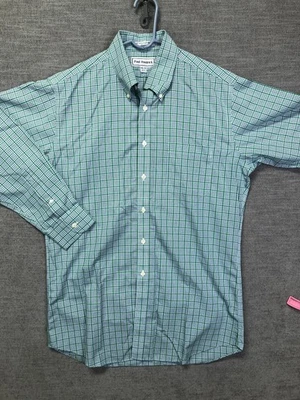Paul Fredrick Shirt Mens 16.5-32 Green Blue Check Dress Slim Fit Non Iron Cotton - Image 1 of 4