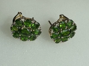 Steckerclips Ohrstecker russischer Chromdiopsid je 9 funkelnde Steine+ 8 Brillis - Bild 1 von 8
