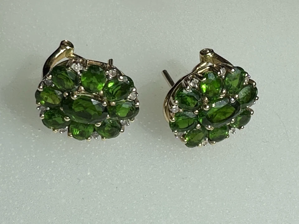 Steckerclips Ohrstecker russischer Chromdiopsid je 9 funkelnde Steine+ 8 Brillis - Bild 1 von 4