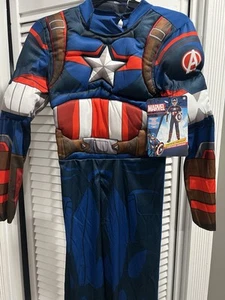 Marvel Captain America Costume Child Large 12-14 Muscle Suit Mask - Picture 1 of 7