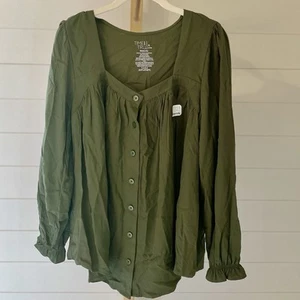 Time and Tru Women's Maternity Square Neck Buttondown Top Green M NWT - Picture 1 of 6
