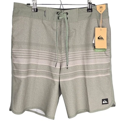 Bañador Quiksilver Para Hombres Board Shorts Verde Gris Rayas Talla 30 9.5" Entrepierna Nuevo Foto 1 de 4