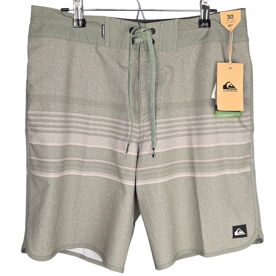 Bañador Quiksilver Para Hombres Board Shorts Verde Gris Rayas Talla 30 9.5" Entrepierna Nuevo Foto 1 de 4