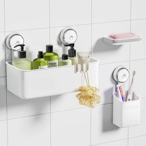 3 Packs Shower Caddy Suction Cup Set, Shower Basket & Toothbrush Holder & Soa... - Picture 1 of 8