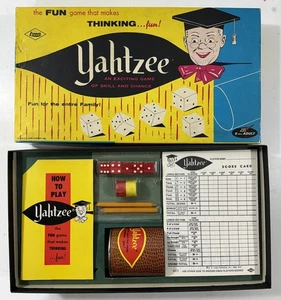 Juego de dados Yahtzee 1956-1972 E S Lowe Company completo en caja de colección - Imagen 1 de 8