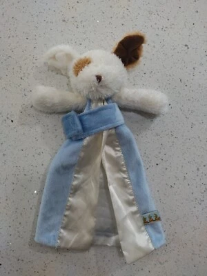 Bunnies By The Bay Puppy Dog Lovey Security Blanket Blue Brown White Satin - Image 1 of 4