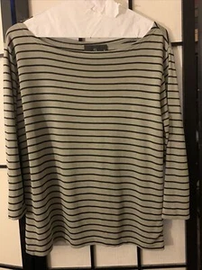 Camicia top vintage Carole Little Sport donna nera e grigia manica a 3/4 a righe piccola - Foto 1 di 8