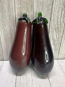 Vidrio artístico soplado estilo Murano vintage berenjenas púrpura decoración vegetal - Juego de 2 - Imagen 1 de 5