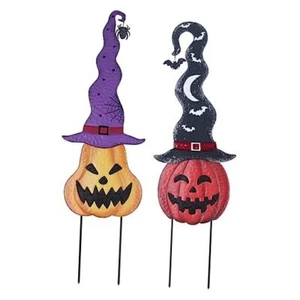 Halloween Decorations Outdoor, Set of 2 Pumpkin Garden Stakes with Yellow - Picture 1 of 8