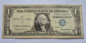 Silber Zertifikat 1957 Blue Seal USA One Dollar 1 $ Banknote I 55412500 A - Bild 1 von 3