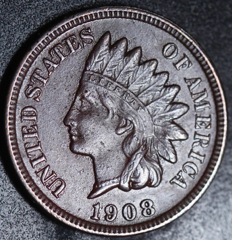 1908-S INDIAN HEAD CENT - With LIBERTY & Near 4 DIAMONDS - AU UNC Details Cover