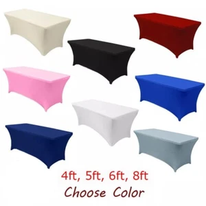 Rectangular Spandex Stretch Tight Fit Table Cover Tablecloth for Wedding Party - Picture 1 of 43