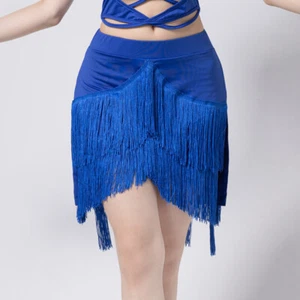 Women Latin Dance Skirt Mini Tassel Ballroom Dancewear Elastic Waist Performance - Picture 1 of 16