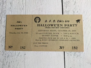 1955 B.P.O.E. Elk's Club 616 Honolulu HI Halloween Party Unused Ticket - Picture 1 of 2