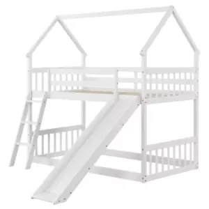 Twin over Twin House Bunk Bed w/ Slide Ladder Child Bedtime Fun Wood Durable NEW - Picture 1 of 11