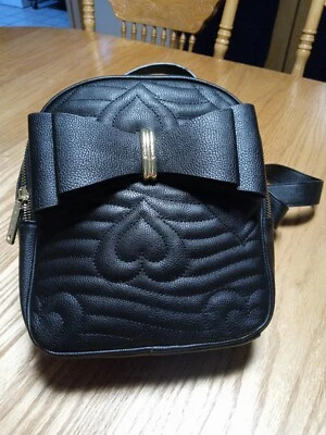 Betsey Johnson Black Hearts Mini Backpack with Bow - Image 1 of 4