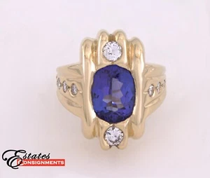 Tansanit, Diamant, Gelbgold Ring - Bild 1 von 6