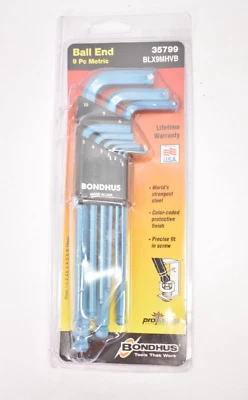 Bondhus 9 Piece Metric Ball End Wrench Set 35799 BLX9MHVB Alloy Steel Pack - Image 1 of 4