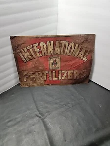 Original International Fertilizer Embossed Metal Sign / 19 3/4 " x 13 3/4" / - Picture 1 of 15