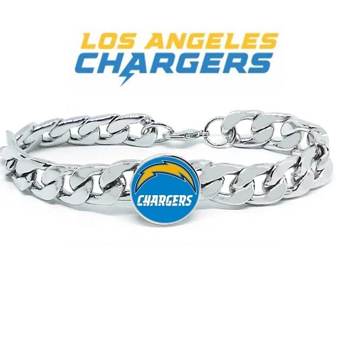 Los Angeles LA Chargers Silver Mens Curb Link Chain Bracelet Football Gift D4 Cover