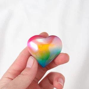 1PC Natural Selenite Titanium Rainbow Heart Love Hand Carving Healing Crafts - Picture 1 of 8
