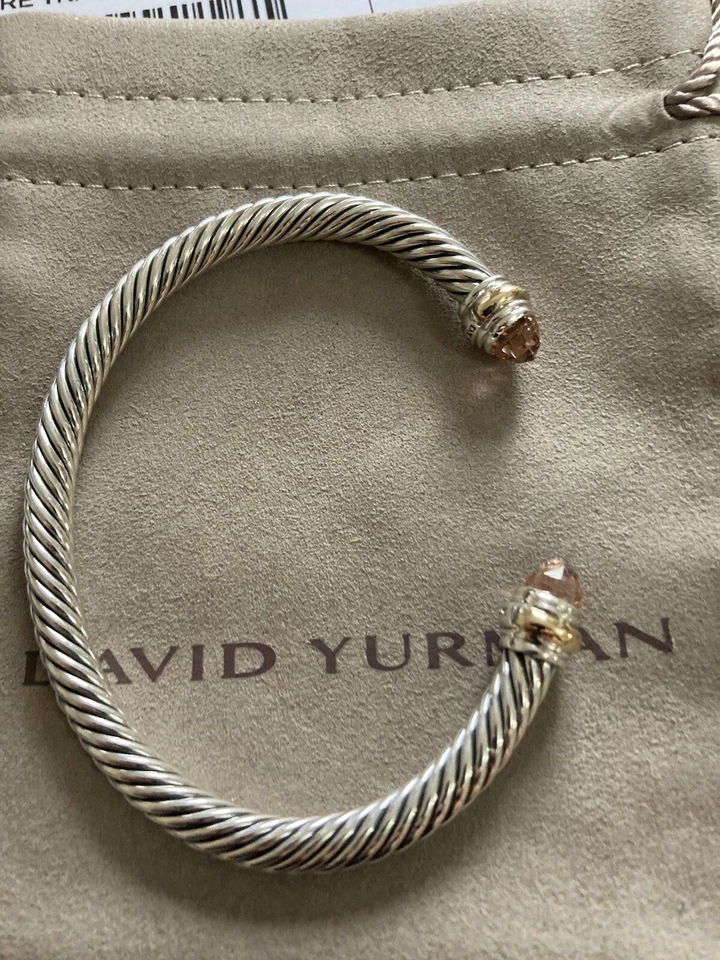 Brazalete David Yurman Plata Esterlina MORGANITA y Oro Cable GRANDE Foto 1 de 4