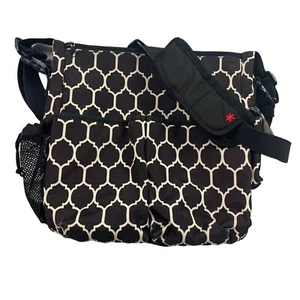 Skip Hop Canvas Diaper Bag Tote Adjustable Shoulder Strap Brown Black Geometric - Picture 1 of 12