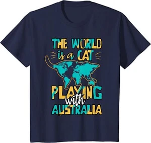 Cat Lover The World Is Cat Playing Australia Youth Unisex T-shirt - Picture 1 of 7