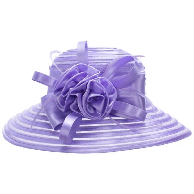 A214 Mujeres Iglesia Boda Kentucky Derby Cinta de Satén Pluma Floral Sombreros para el Sol  Foto 1 de 4