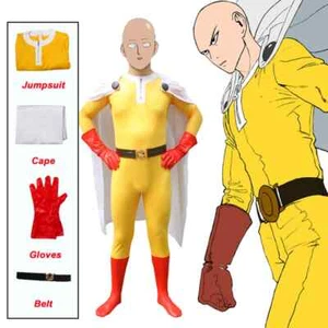 One Punch-Man Saitama Cosplay Adult Costume Sonic Zentai Hero Jumpsuit Cloak - Picture 1 of 7