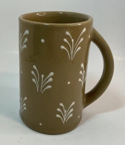 Hartstone Pottery Mug  Made In USA - Tan White Swish Pattern  Signed Coffee Tea - Picture 1 of 6
