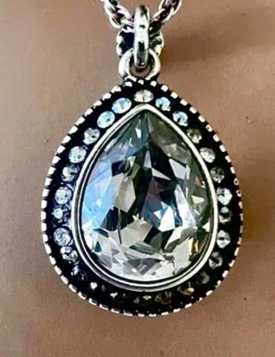 BRIGHTON RAINDROPS CHAMPAGNE HUES SWAROVSKI CRYSTAL SILVER NECKLACE VG+✨VTG - Image 1 of 4